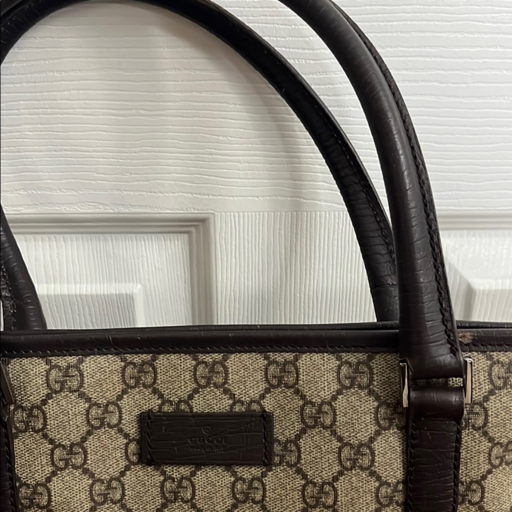 Gucci Joy GG Supreme Canvas Tote Bag - Large Beige Brown Leather Trim Designer - Picture 6 of 16